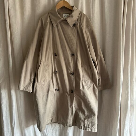 ZARA Beige Oversized Trench Coat Size S - Picture 3 of 9
